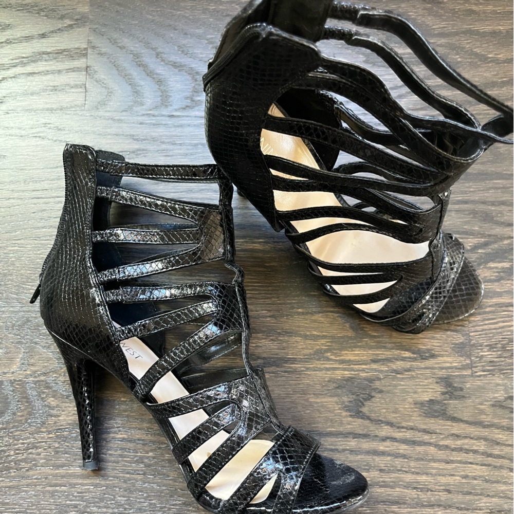 Nine West Black Stiletto Gladiator Heels